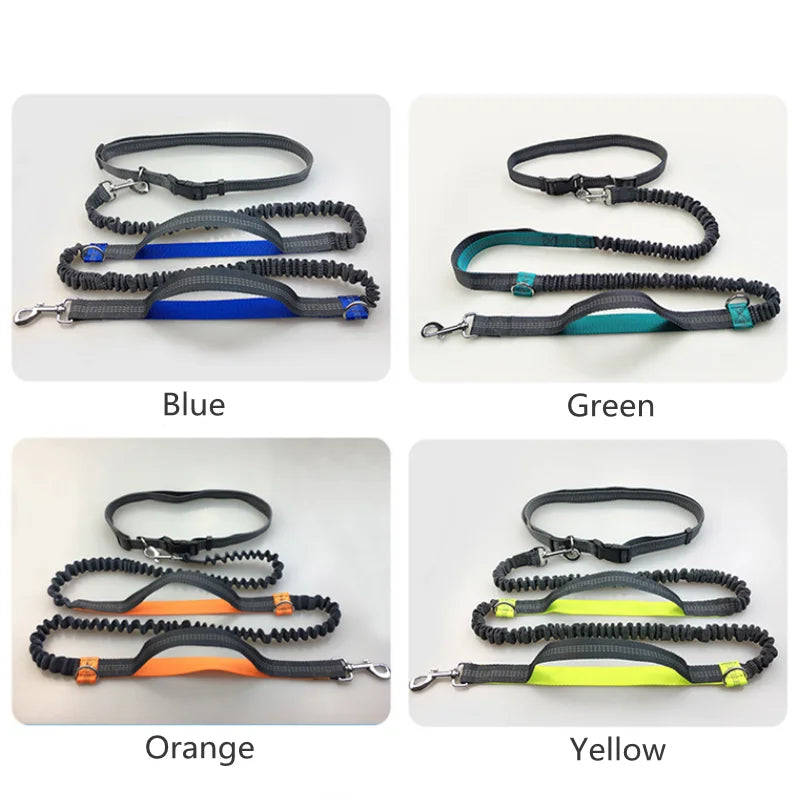 Pet Dog Cat Leash Traction Rope Reflective Adjustable Hand Free Dog Waist Belt Freely Jogging Pull Dog Leash Metal D-Ring Leashe