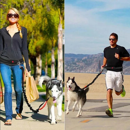 Pet Dog leash traction rope Reflective Adjustable Hand Free Dog Waist Belt Freely Jogging Pull Dog Leash Metal D-Ring Leashe