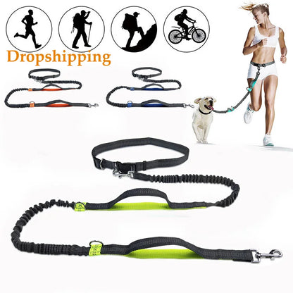 Pet Dog leash traction rope Reflective Adjustable Hand Free Dog Waist Belt Freely Jogging Pull Dog Leash Metal D-Ring Leashe